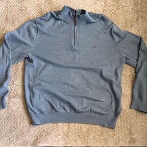 Tommy Hilfiger Men's Heather Blue Quarter-Zip Pullover Sweater